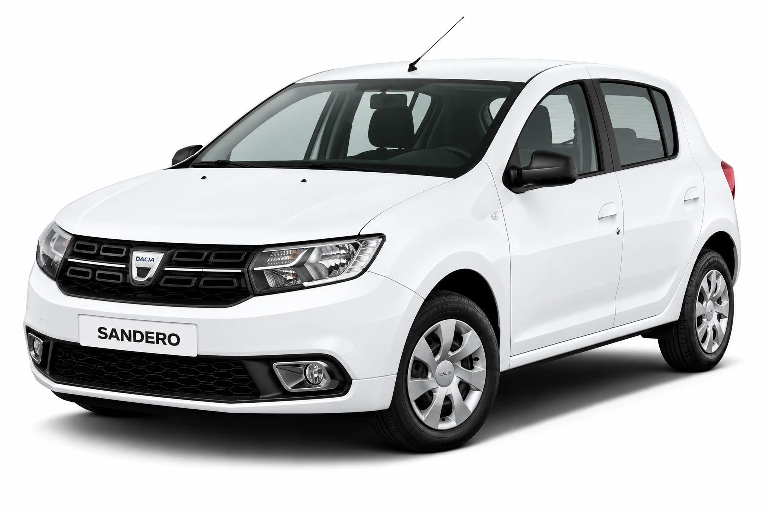 White Dacia Sandero rental car at Marina du Marin in Martinique
